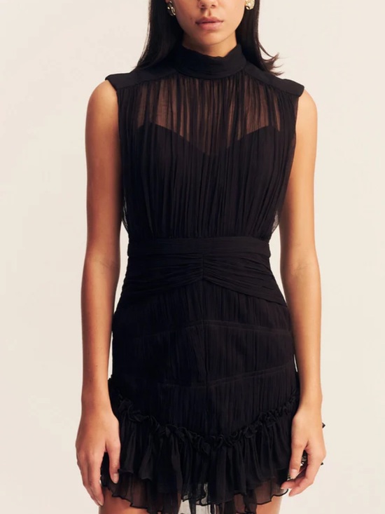 Shona Joy Dresses & Skirts - Shona Joy Black Sleeveless Pleated Mini Dress